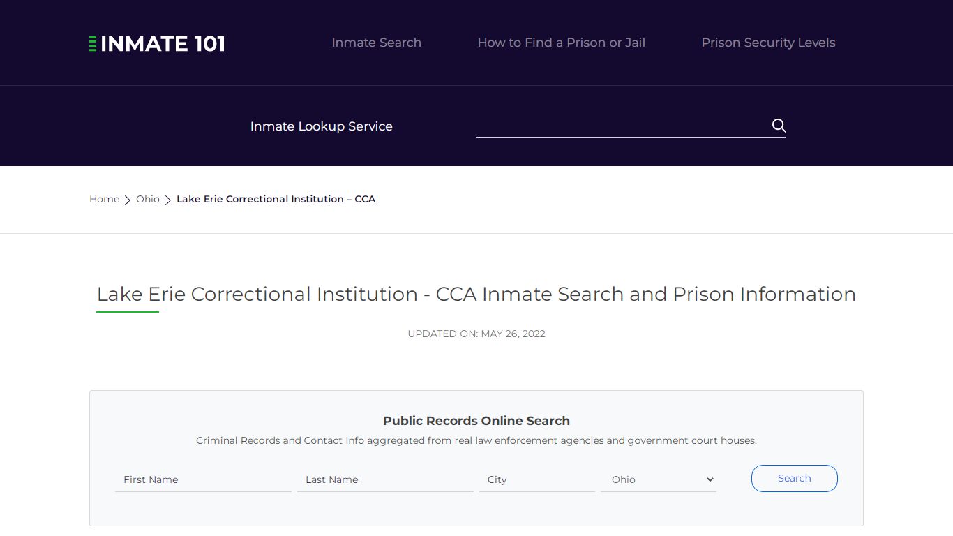 Lake Erie Correctional Institution - CCA Inmate Search ...