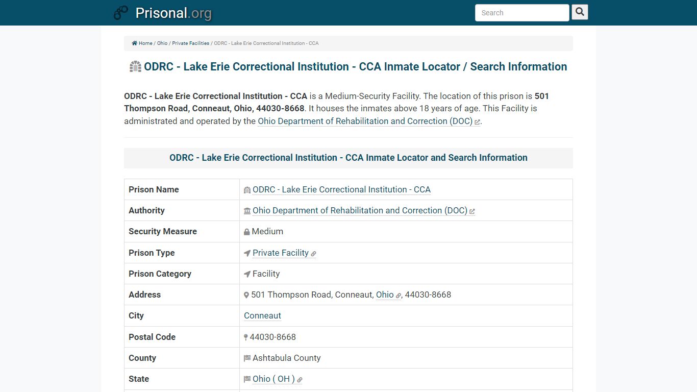 ODRC - Lake Erie Correctional Institution - CCA-Inmate ...